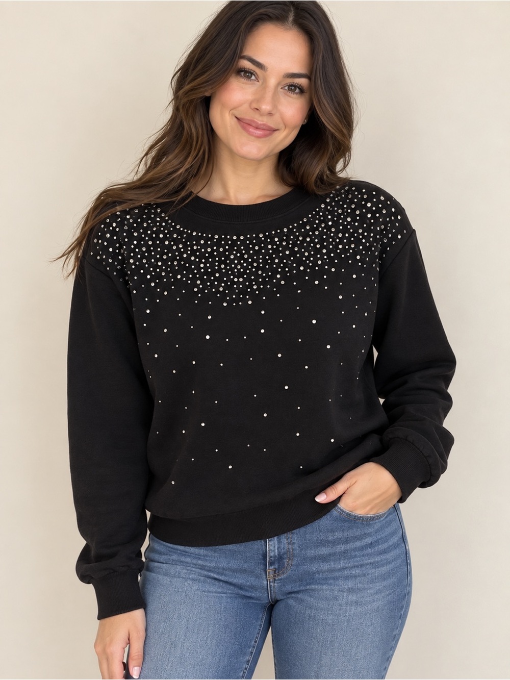 cupcakes & cashmere Black Rhinestone Crewneck Sweatshirt Women’s Size Large NWT